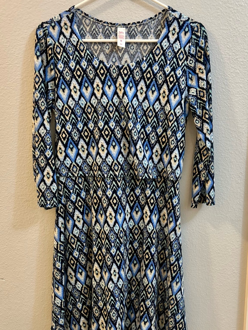 Justice Blue and White Diamond-Print Casual Dress